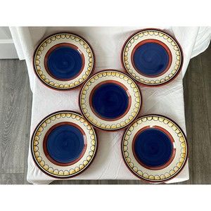 Set of 5 Pier 1 Del Sol Hand Painted Earthenware Salad Plates 8-3/8”